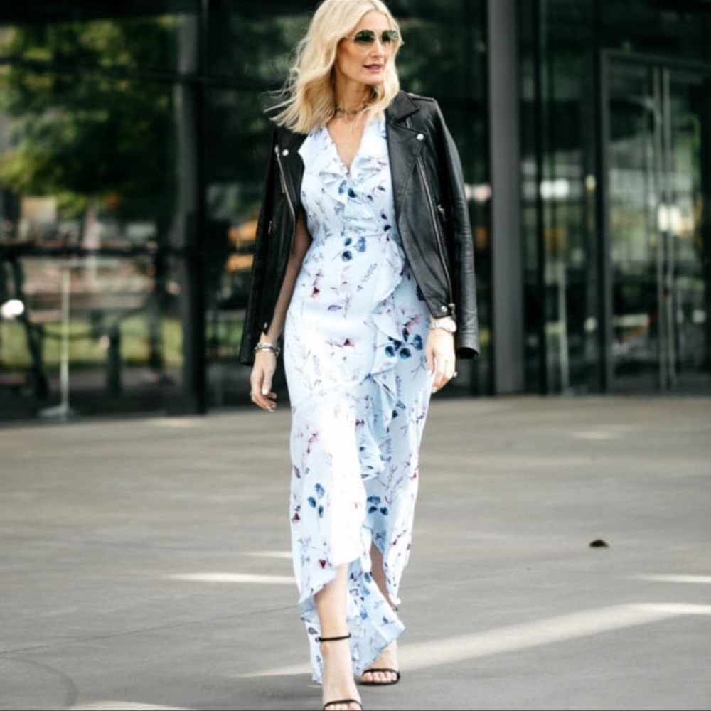 Banana Republic Floral Asymmetric Ruffle Wrap Dress